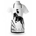 thumbnail image 3 of Cartoon Apron Racing Horse with a Jockey Girl Jumping Above Barrier Barn Farming Image Print, Unisex Kitchen Bib Apron with Adjustable Neck for Cooking Baking Gardening, Black and White, by Ambesonne, 3 of 3