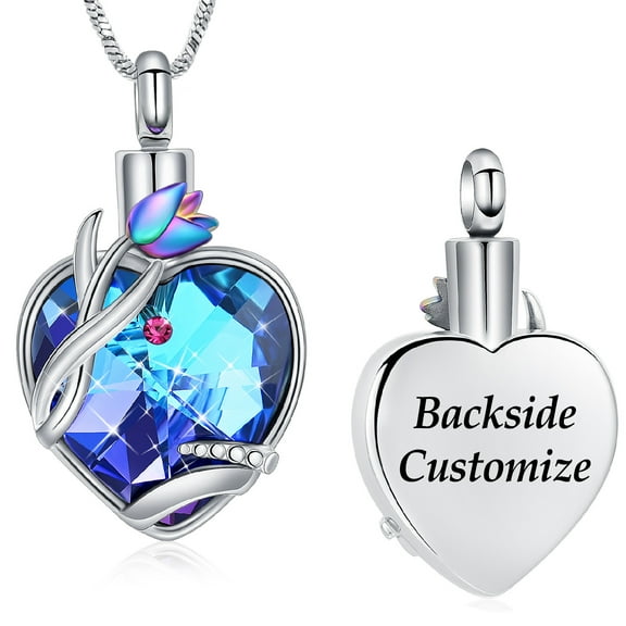 Personalize Rose Flower Crystal Heart Cremation Urn Pendant Necklace for Cremation Ashes Urn Necklace Lockets for Ashes of Loved One