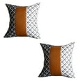 thumbnail image 3 of Boho Set of 2 Handcrafted Decorative Throw Pillow Cover Vegan Faux Leather Geometric 20" x 20" Brown & Ivory Square for Couch, Bedding, 3 of 6