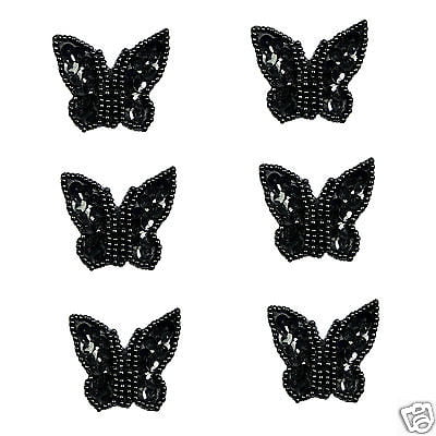 Lily 1.75"x1.25" Black Navy White Sequins Butterfly Sew On Applique Patch DIY
