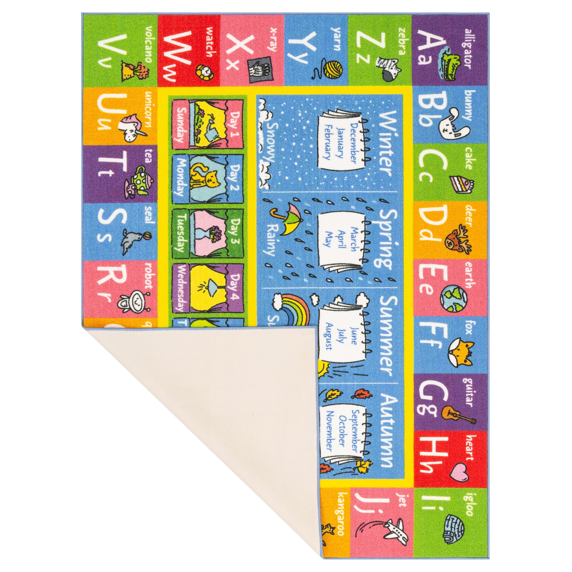 KC Cubs Playtime Collection Multicolor ABC Seasons Months Days Educational 5' 0" x 6' 6" Area Rug