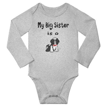

My Big Sister is a Shih Tzu Dog Cute Baby Long Sleeve Romper Boy Girl (Gray 12-18M)