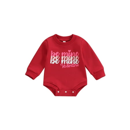 

hirigin Baby Girls Valentine s Day Casual Romper Red Long Sleeve O Neck Letter Print Playsuit