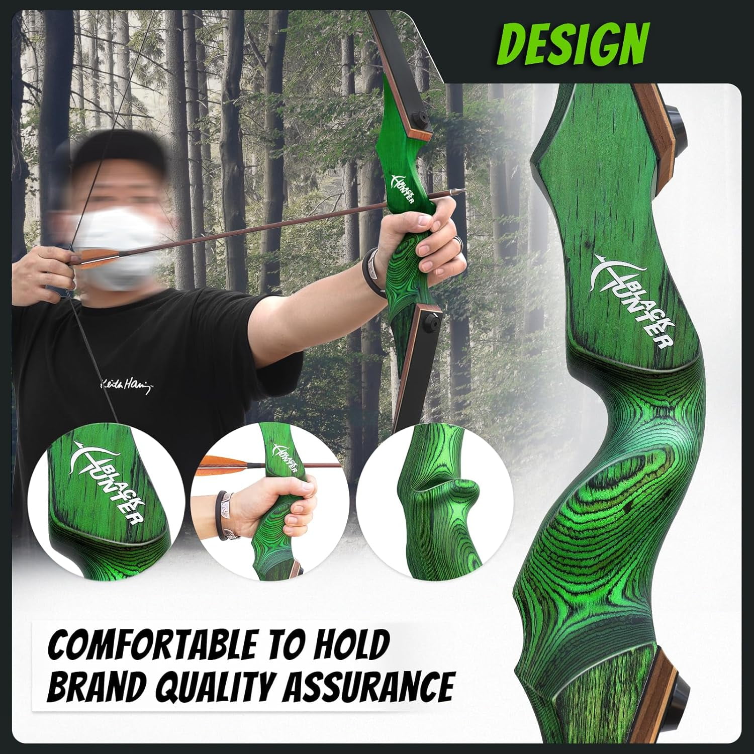 Black Hunter 60” Original Recurve Bow for Adults American Hunting