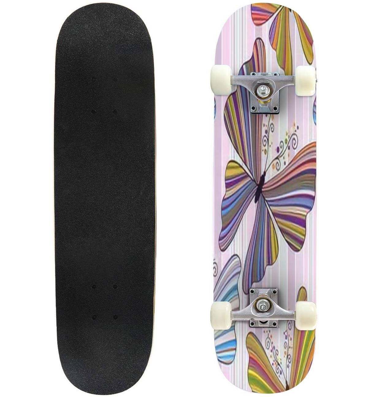 Striped seamless with striped colorful butterflies Outdoor Skateboard ...