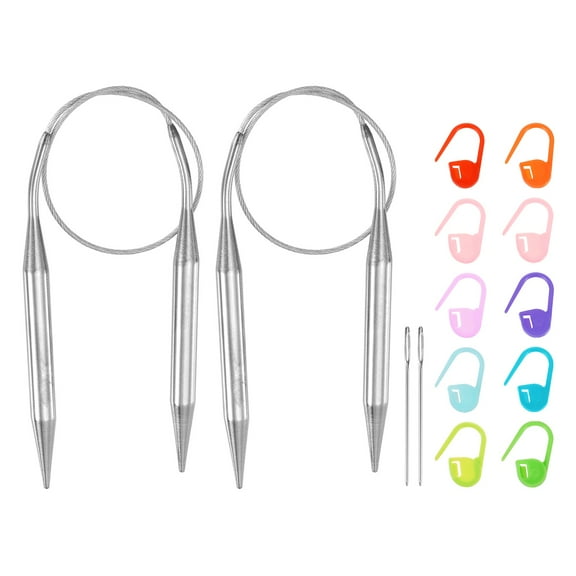 Uxcell 2pcs Knitting Needles Size US 13(9mm) Circular Needle 16 Inch(40cm) Round Metal Stainless Steel Needle with Needle for Handmade Projects DIY Knitting