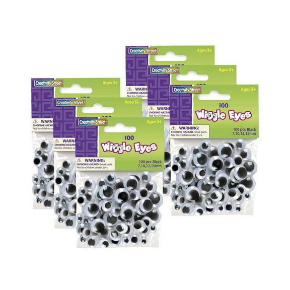Creativity Street Wiggle Eyes Black Assorted Sizes 100 Pieces Per Pack 6 Packs (CK-344602-6)