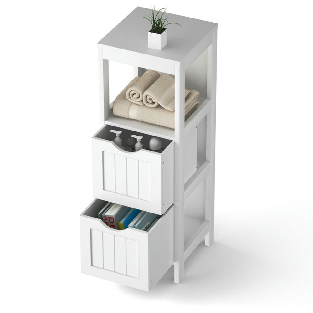 Finihen Storage Cabinet, Floor Cabinet, Floor Multifunction Bathroom Storage Organizer Rack with 2 Drawers, for Bathroom, Living Room, Bedroom, Kitchen, White