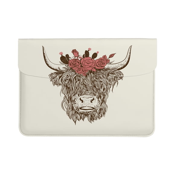 Laptop Sleeve Leather Carrying Case Wild Cow With Long Hair Funny Cow for 13-13.3 inch Notebooks Compatible with MacBook Pro 13 Inch Protective Bag