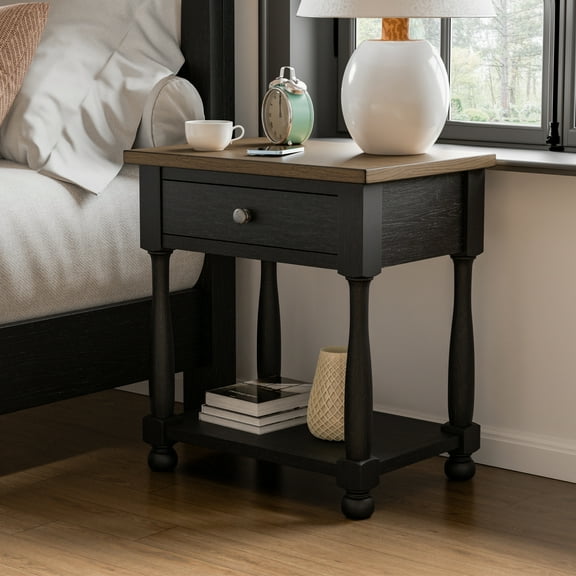 Furniture of America Millers Farmhouse 1-Drawer Adult Nightstand, Black