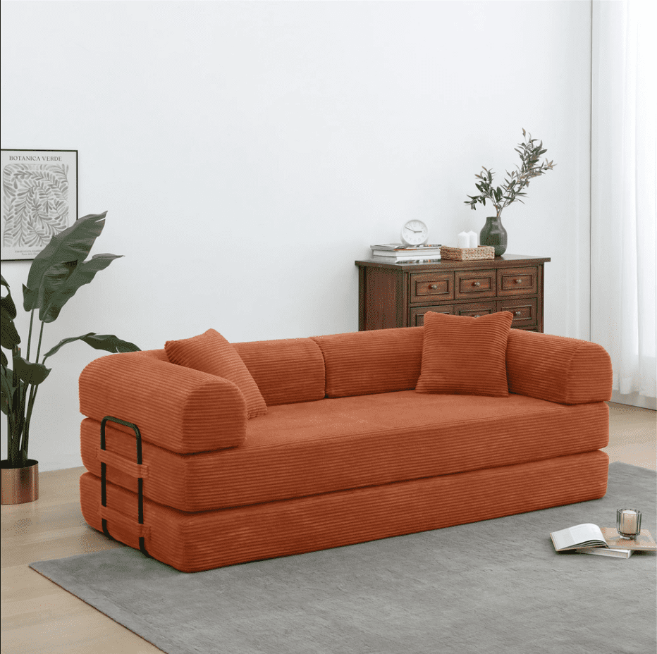 BSHTI 4-in-1 Modular Convertible Sofa Bed – No Assembly Required, Vacuum Compressed, High-Density Foam, Corduroy Fabric, Foldable Floor Couch, Space Saver, for Apartment Dorm Office
