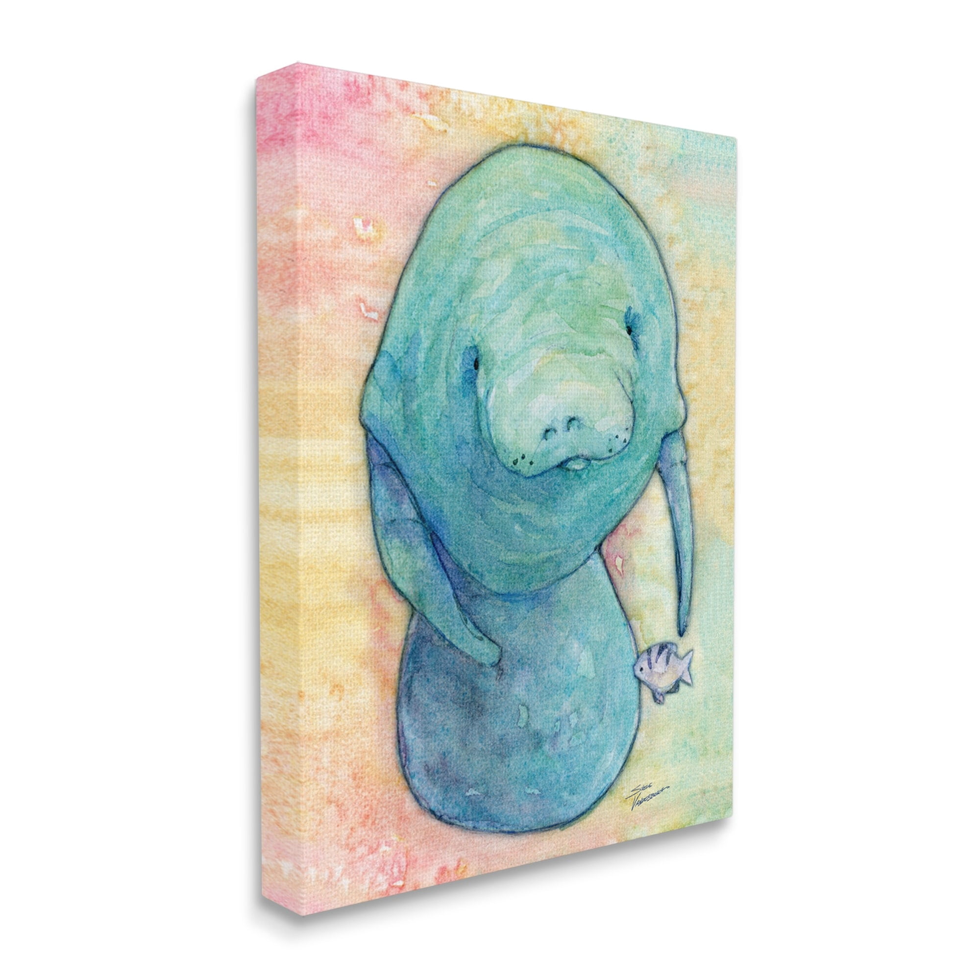 Stupell Industries Aquatic Manatee Among Fish Rainbow Watercolor Detail Painting Gallery Wrapped Canvas Print Wall Art, Design by Steve Vanderbosh