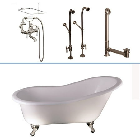 Brushed Nickel Tub Kit 60 Inch Cast Iron Slipper Shower Rod Filler Supplies And Drain