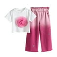 thumbnail image 2 of Conjuntos de blusa y camisa de cuello redondo y manga corta para niña, top rosa de verano y pantalones anchos de mezclilla degradados con lentejuelas de estrellas, vestido de algodón para niña de moda, 2 of 9