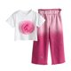 thumbnail image 2 of Conjuntos de blusa y camisa de cuello redondo y manga corta para niña, top rosa de verano y pantalones anchos de mezclilla degradados con lentejuelas de estrellas, vestido de algodón para niña de moda, 2 of 9