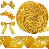 Gold Glitter Wired Ribbon for Christmas Tree Wreath Decoration Home Décor Gift Wrapping Crafts Sewing, 1.57Inch x 20 Yard