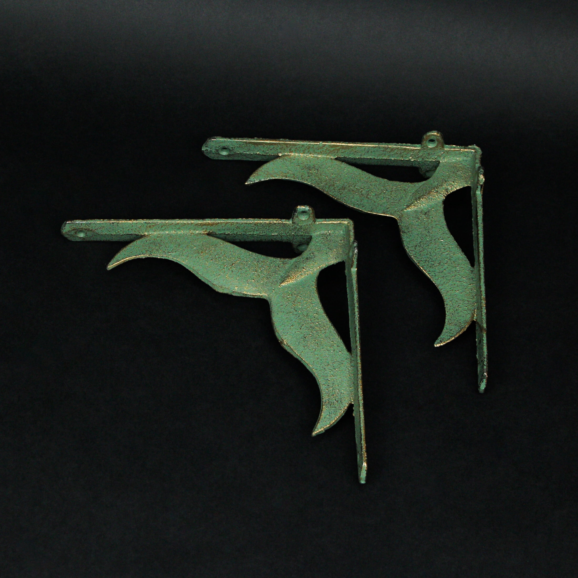 Zeckos Verdigris Cast Iron Whale Tail Wall Shelf Brackets Set of 2