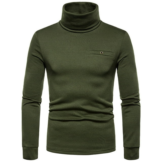 Aqestyerly Chemise à Manches Longues pour Hommes, Col Roulé, Couleur Unie, Extensible, Ajustée