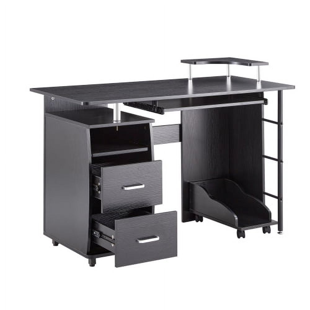 Aukfa Solid Wood Computer Desk,Office Table With Pc Droller,Storage Shelves And File Cabinet,Two Drawers,Cpu Tray,A Shelf Used For Planting,Single,Black - image 2 of 9