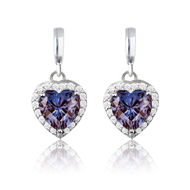 JeenMata Pendientes con Corazón Eterno de 1,25 Quilates (Alejandrita, Piedra Natal de Junio) Bañados en Oro Blanco de 18 K sobre Plata