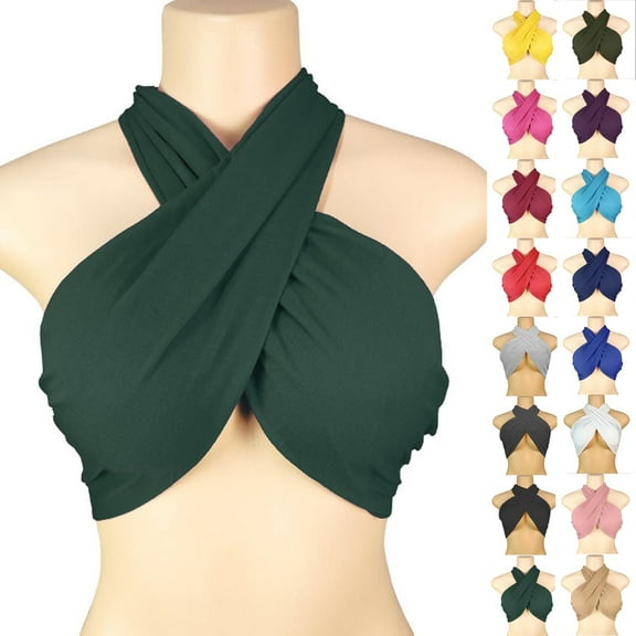 Wiyuqeen Women's Sleeveless Halter Criss Cross Tank Crop Tops Tie Backless Camis Solid Slim Y2K Wrap Halter Tops for Party Club