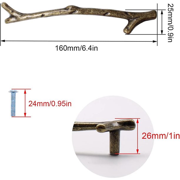 Manija para muebles de 2 piezas, manijas de puerta en forma de rama, manija de gabinete de cocina de aleación de zinc duro, adecuada para caja de zapatos, gabinetes, cajones Banban ZefeiWu 8390614361225