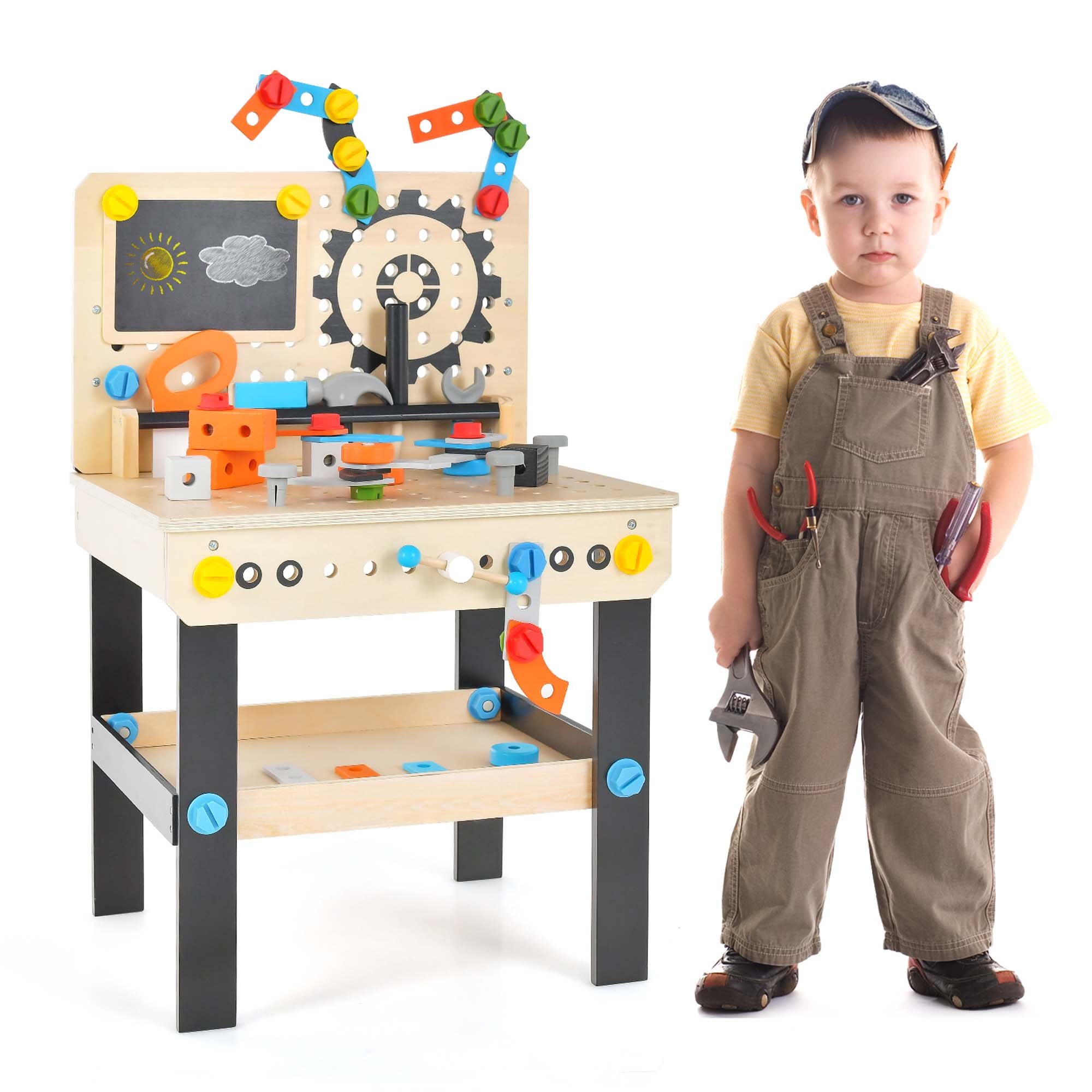 Costway Kids Tool Bench Pretend Play Workbench with Tools Set Realistic Accessories