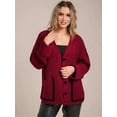 thumbnail image 3 of Women Chunky Knit Cardigan Sweater Long Sleeve V Neck Button Up Cardigan with Pocket for Fall and Winter Red M, 3 of 8