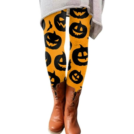 

TOPMU Soft Women s Pants Women Halloween Pumpkin Print Ankle Length Leggings Elastic Leggings Casual Pants Boots Pants Soft and Comfortable Pants(S Orange)