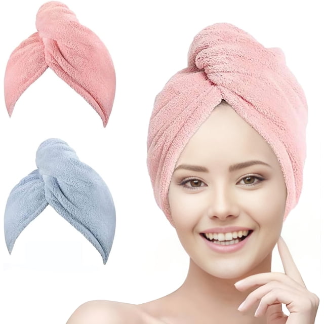 Moon & Back Toalla de Microfibra para Cabello 2 Piezas, Turbante de Secado Rápido con Botón, Suave y Absorbente, Ideal para Baño, Spa, Viajes o Gimnasio Moon & Back Toalla de Microfibra para Cabello 2 Pack