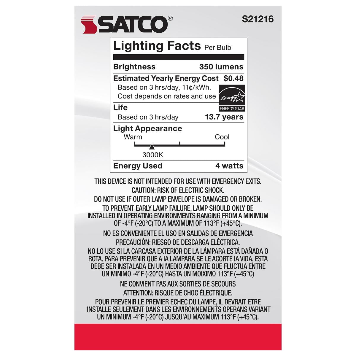 Satco S21216 G16.5 Globe LED Light Bulbs 4W 120V 3000K 90+CRI E26 Medium Base Dimmable (6 Pack)