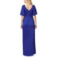 thumbnail image 2 of Aidan Mattox V-Neck Back Zipper Pleated Shoulders Short Sleeves Front Slit Opening Long Satin Dress-ROYAL SAPPHIRE / 6, 2 of 2
