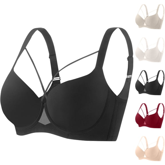 UPPADA Wireless Front Closure Bras for Women Lace Detail Bras Plus Size Option Bras Full Coverage Bras Back Support Bras Soft Fabric Bras Daily Comfort Bras,Beige,L