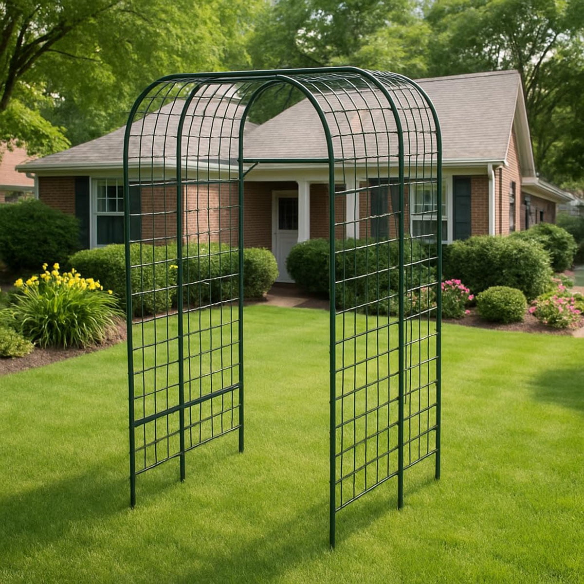 Ataucjin Garden Arch Trellis, 7.3Ft Metal Cucumber Trellis for Raised Bed with Plastic Connectors, Plant Support for Climbing Vegetables