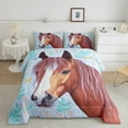 thumbnail image 2 of Western Queen Comforter Set Adults,Brown Horse Bedding Set Cowgirl Bedding Comforter Sets,Rustic Botanical Leaves Bed Set,Blue Horse Decor Room,Reversible, 2 of 7