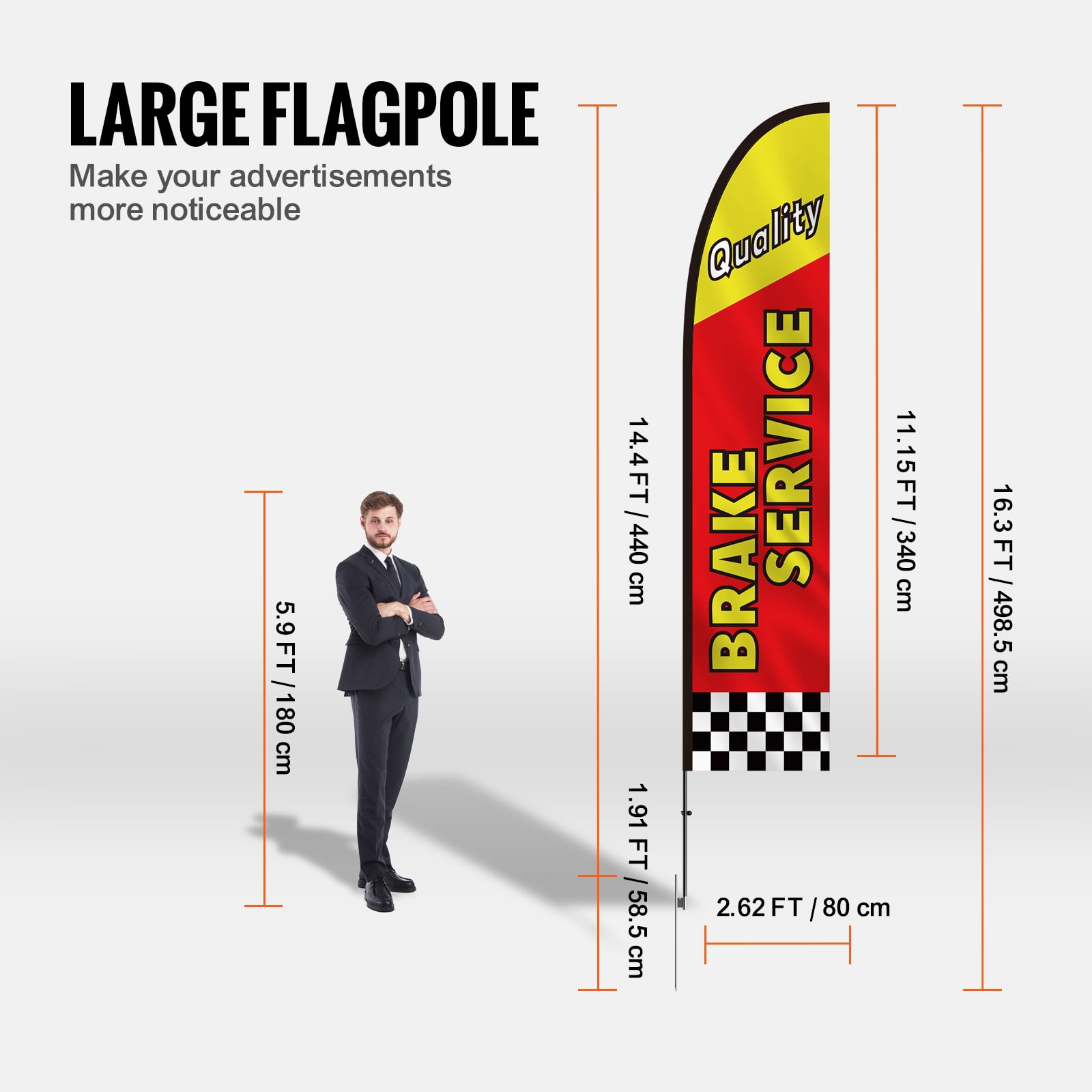 KFFKFF Automotive Service Promotional Feather Banner, Outdoor Business Advertising Flag Set, Comes with 4 Flags, 4 Poles, 4 Ground Spikes, Flutter Flags for Commercial Use 16.3 FT