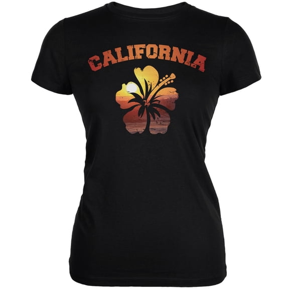 California Hibiscus Black Juniors Soft T-Shirt - Medium