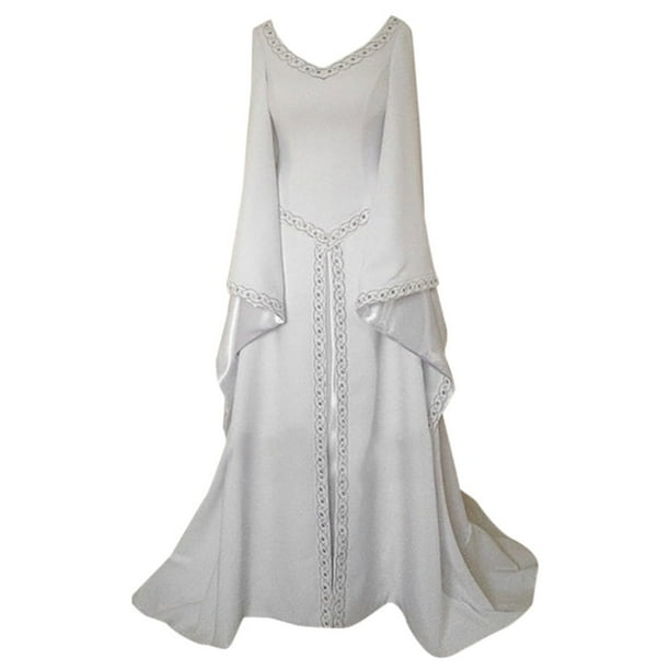 Vestido medieval de manga larga con escote en V para mujer, largo hasta el suelo, para cosplay