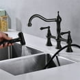 thumbnail image 3 of Cfowner Brass Bridge Kitchen Faucet, Kitchen Sink Faucet with Pull-Out Side Spray, Matte Black, 3 of 8