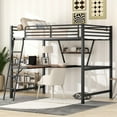 thumbnail image 2 of Kacho Full Size Loft Bed with Desk and Shelf, Metal Loft Bed Frame, Loft Bed with Ladders and Safety Guardrails for Boys Girls Teens, Heavy Duty Bedframe, Space-Saving, No Box Spring Needed, Black, 2 of 7