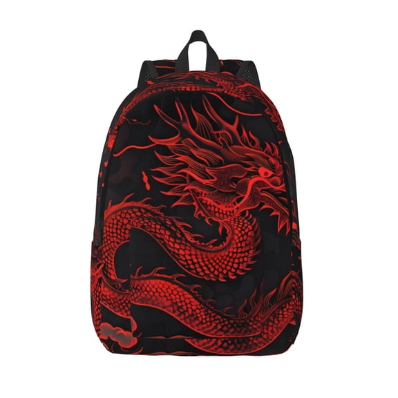 Defioc Red Dragon On Black for Canvas Backpack,Travel Rucksack Unisex Knapsack Laptop Backpack for Work & College -Medium