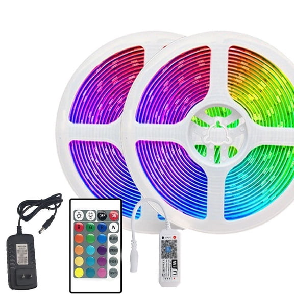 Waterproof LED Strip Lights 32.8ft Lights Strip for Bedroom, Desk, Indoor Outdoor Birthday Gifts 5050 RGB Decor with Remote and 12V Power Supply