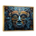 thumbnail image 2 of Designart "Blue Gold Mexico Vibrant Aztec Mask II" Mexico Floater Framed Wall Art Print, 2 of 7