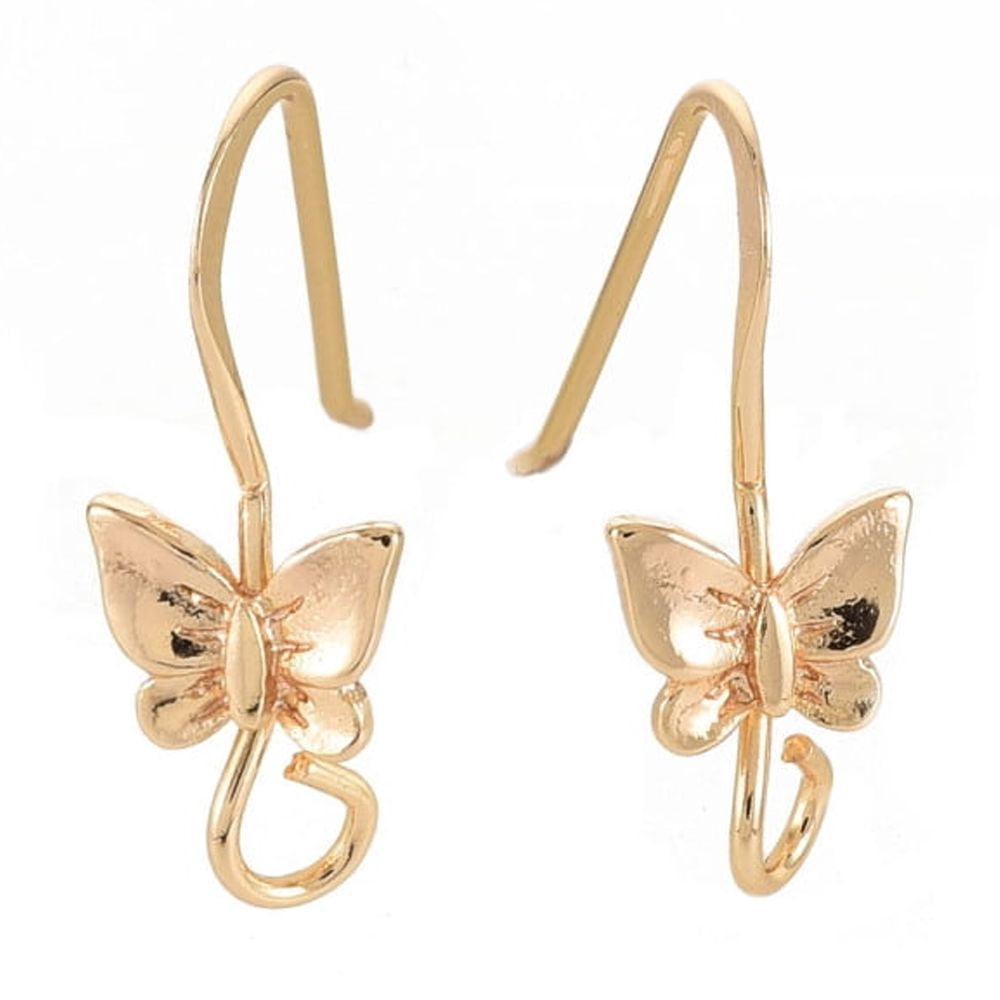 100 pc Brass Earring Hooks Ear Wire with Horizontal Loop Nickel Free Butterfly Real 18K Gold Plated 20x8mm Hole: 2.5mm 22 Gauge Pin: 0.6mm