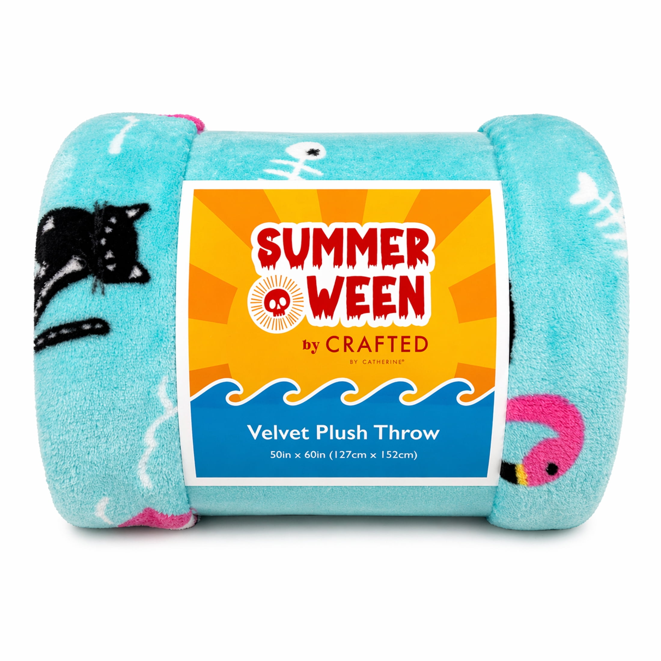 Summerween Oversize Super Soft Plush Throw Blankets, Summer Patio Pool Halloween Throws, SKELETON CATS
