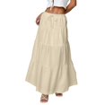 thumbnail image 5 of Maxi Skirts for Women Trendy Summer Tiered Midi Linen Skirt High Waisted A Line Long Flowy Skirt Gauze Beach Skirts,Khaki M, 5 of 7