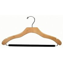Wavy Wood Suit Hanger w/ Velvet Non-Slip Bar, Box of 50 Space Saving 17 Inch Hangers w/ Natural Finish & Chrome Swivel Hook & Notches for Shirt Dress or Pants by International Hanger