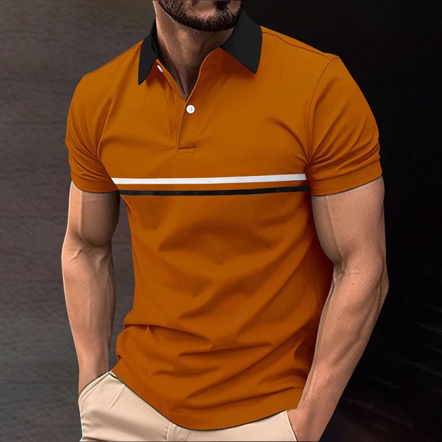 ylioge Golf Shirts for Men Short Sleeve Pullover Button Collared Work Tees Tops Mens Casual Color-Block Breathable Loose Athletic Lapel Tshirts