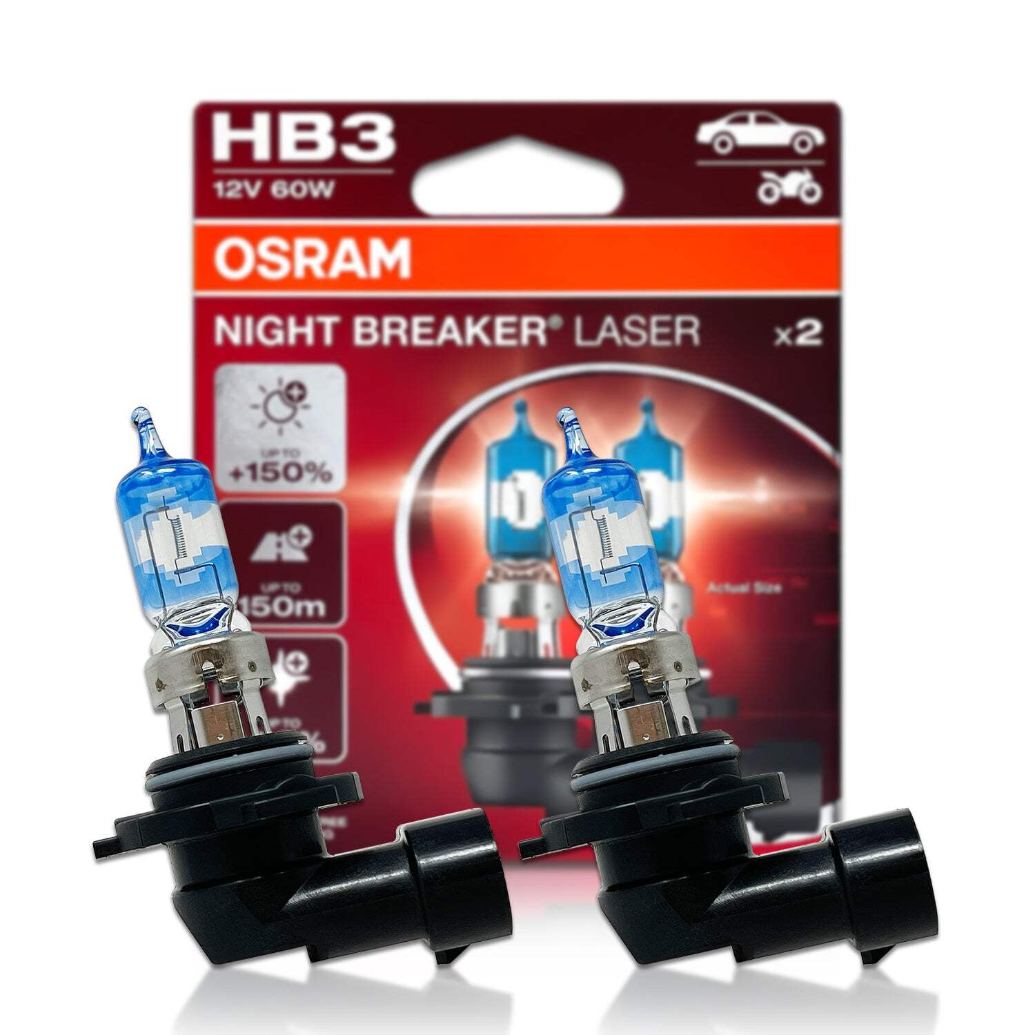 HB3 9005: Osram 9005NL-2HB Night Breaker Laser Halogen Bulbs | Eco Pack | Pack of 2