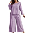 thumbnail image 5 of Cmfcve Womens Plus Size 2 Piece Pajama Sets Long Sleeve Tops & Wide Leg Pants Fall Loungewear Set, 5 of 8